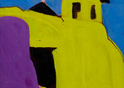 church, New Mexico, painting, yellow, blue, purple